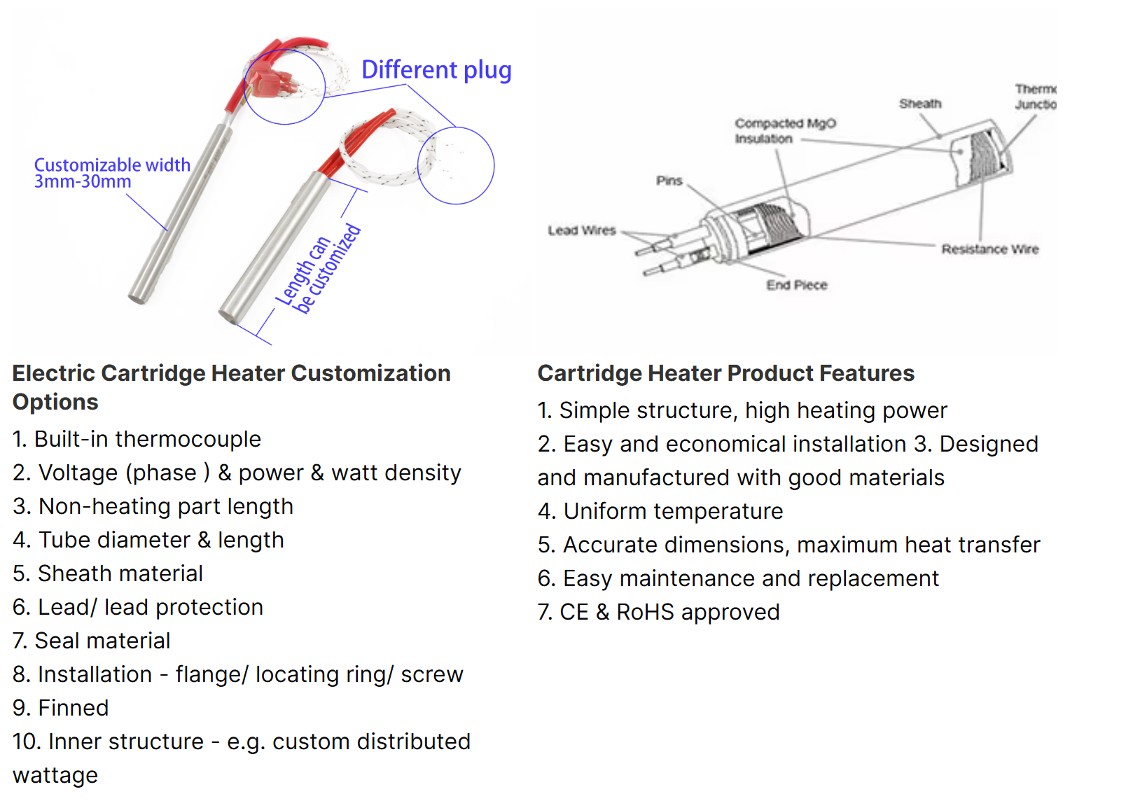 custom cartridge heater for industrial machines