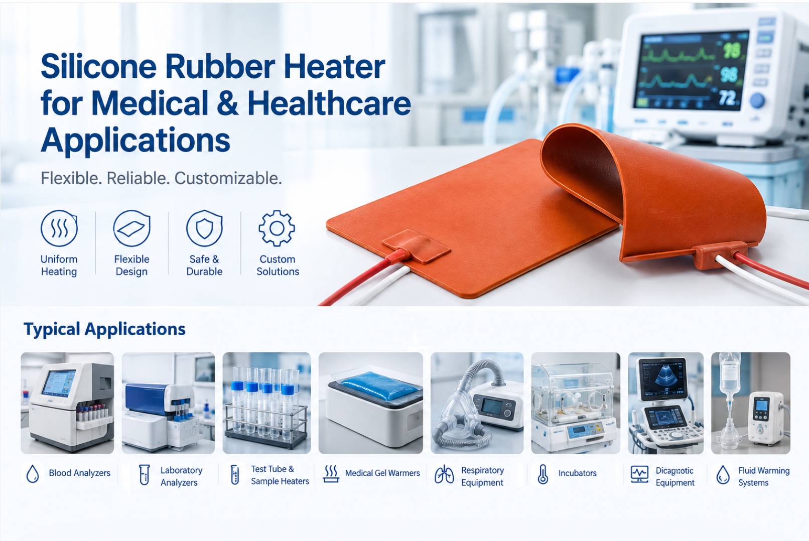 Silicone rubber heater for medical and healthcare applications