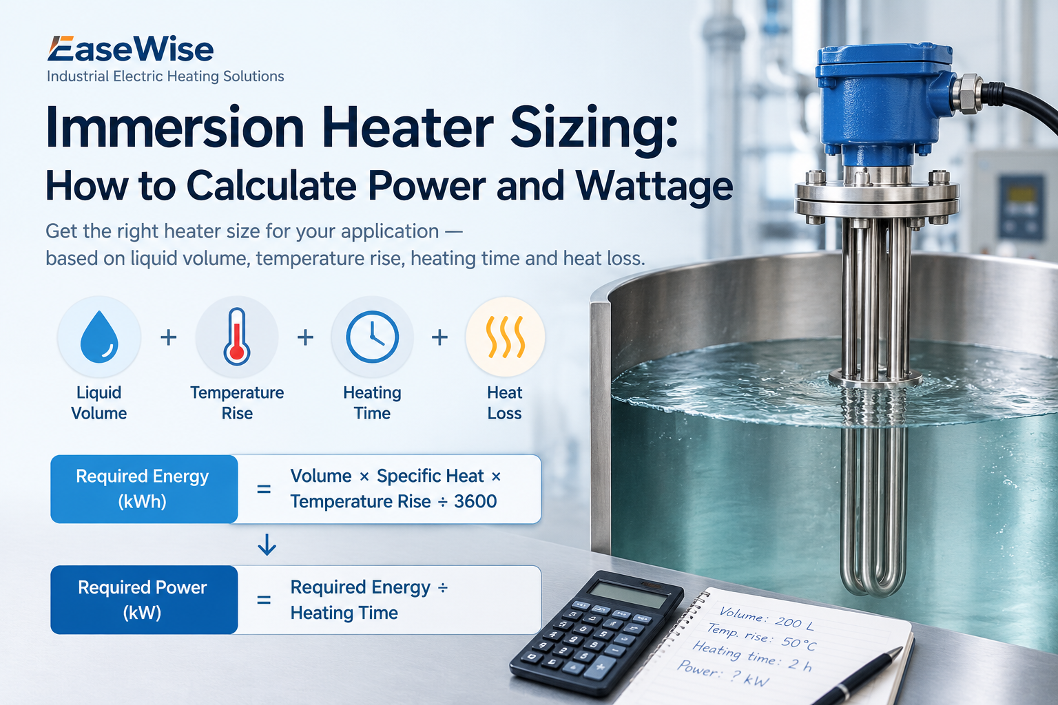 Immersion heater sizing and wattage calculation guide