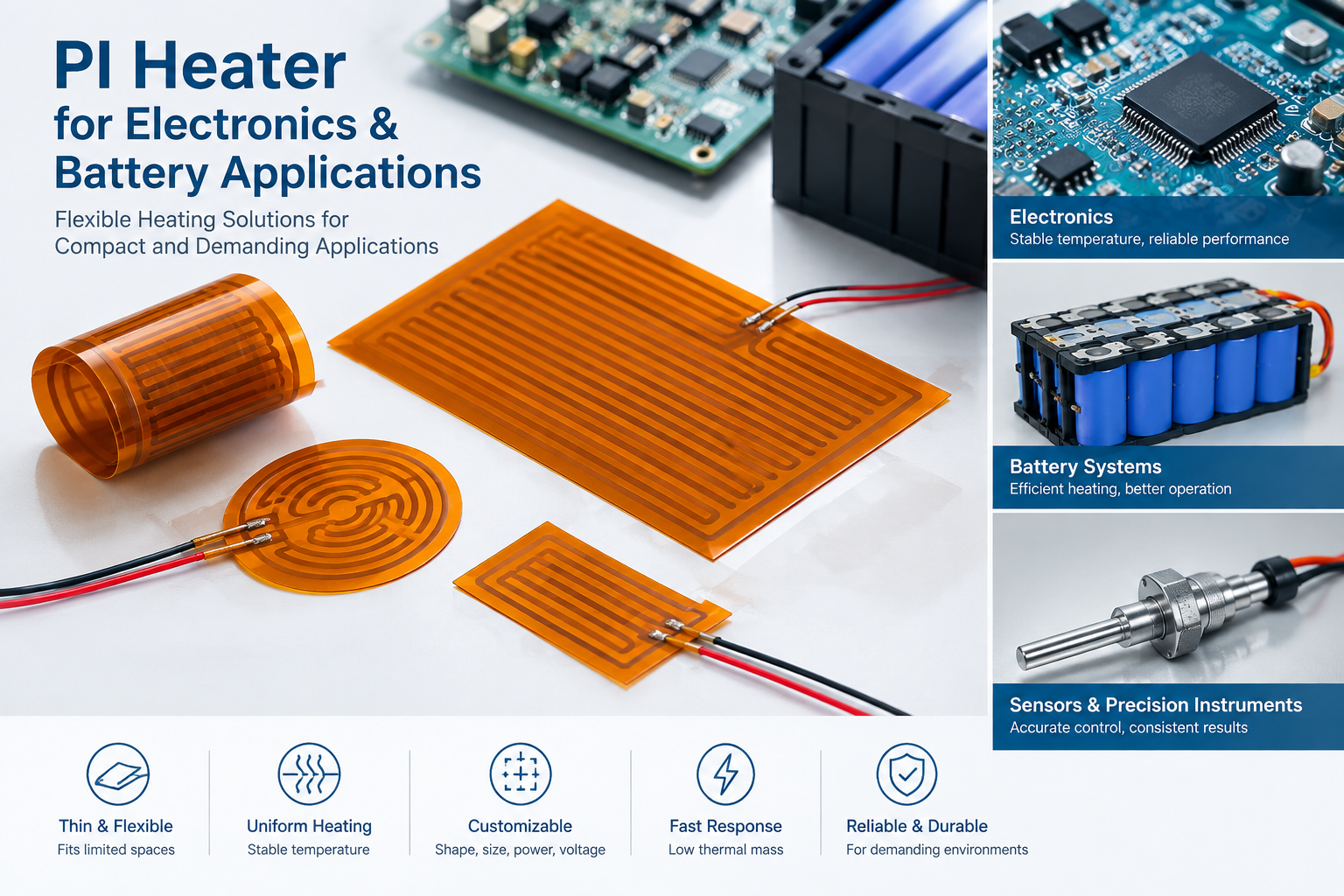 PI heater for electronics and battery applications